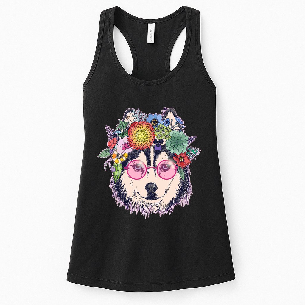 Hippy Hipster Flower Crown Dog Womens Tank Top
