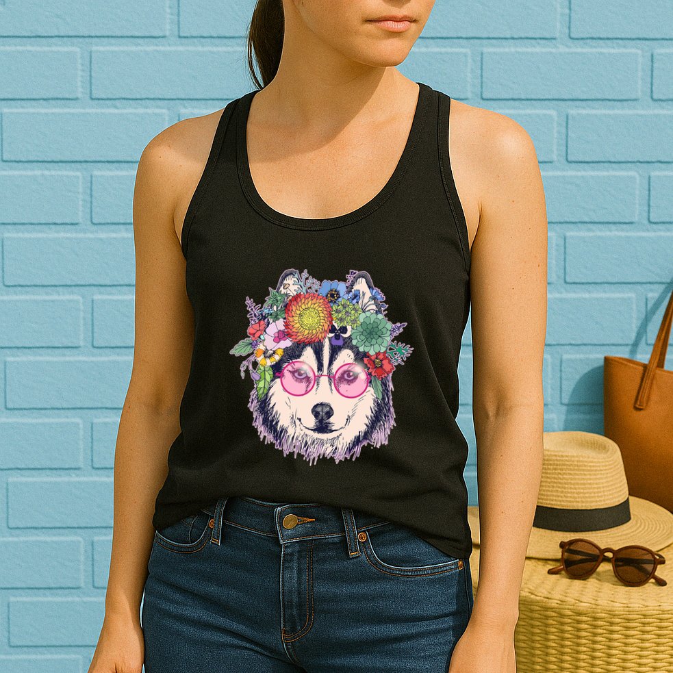 Hippy Hipster Flower Crown Dog Womens Tank Top