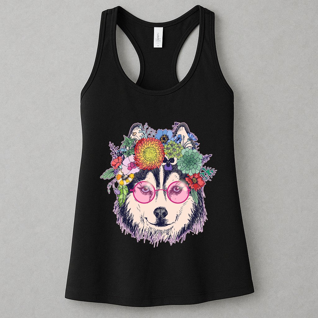 Hippy Hipster Flower Crown Dog Womens Tank Top