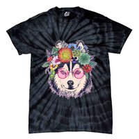 Hippy Hipster Flower Crown Dog Tie-Dye T-Shirt