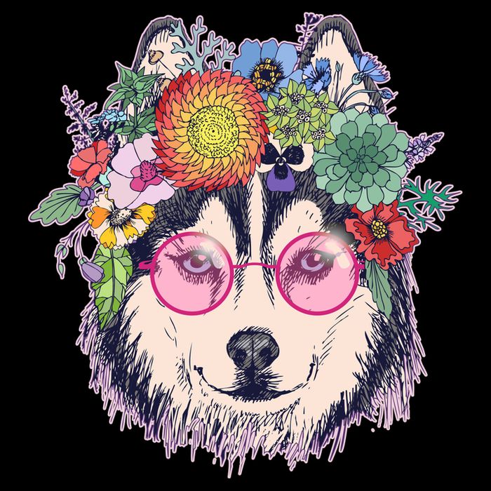 Hippy Hipster Flower Crown Dog Tie-Dye T-Shirt