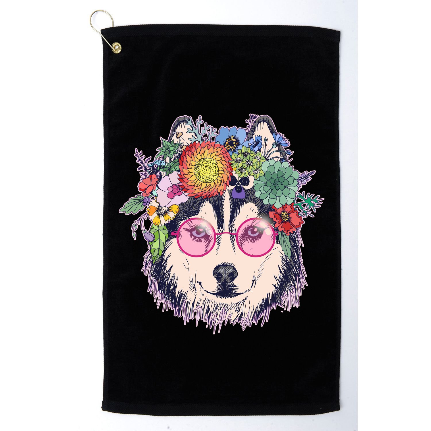 Hippy Hipster Flower Crown Dog Golf Towel