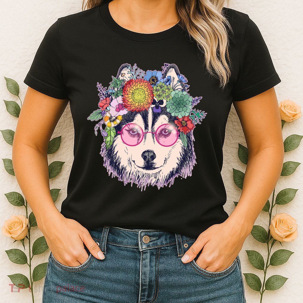 Hippy Hipster Flower Crown Dog Womens T-Shirt