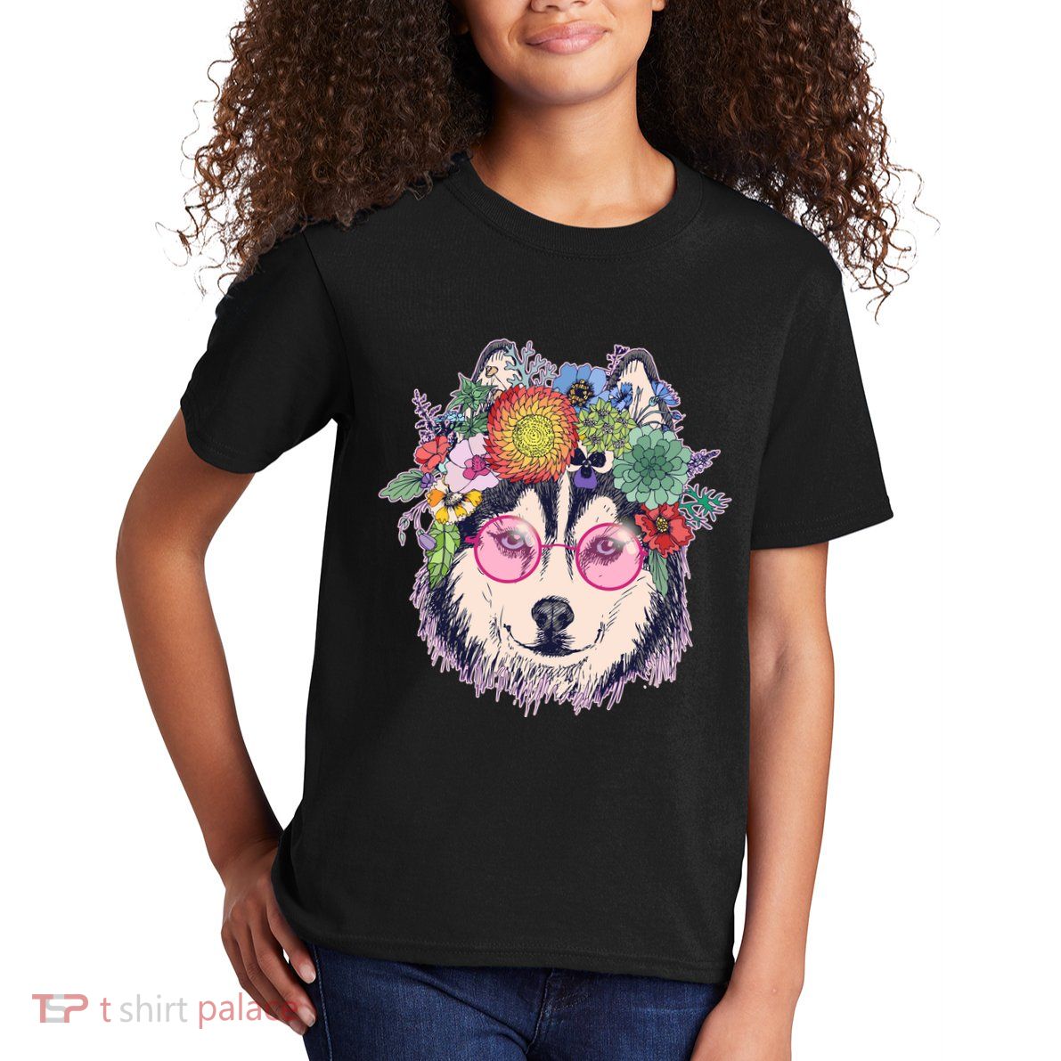 Hippy Hipster Flower Crown Dog Kids T-Shirt