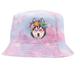 Hippy Hipster Flower Crown Dog Tie-Dyed Bucket Hat