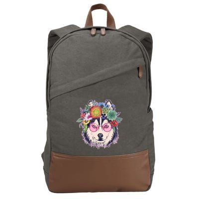Hippy Hipster Flower Crown Dog Cotton Canvas Backpack