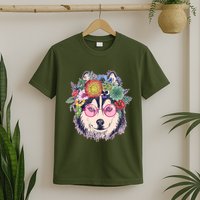 Hippy Hipster Flower Crown Dog T-Shirt