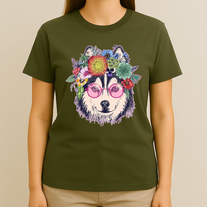 Hippy Hipster Flower Crown Dog T-Shirt