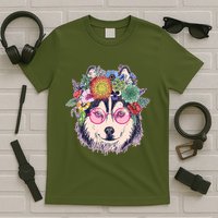 Hippy Hipster Flower Crown Dog T-Shirt