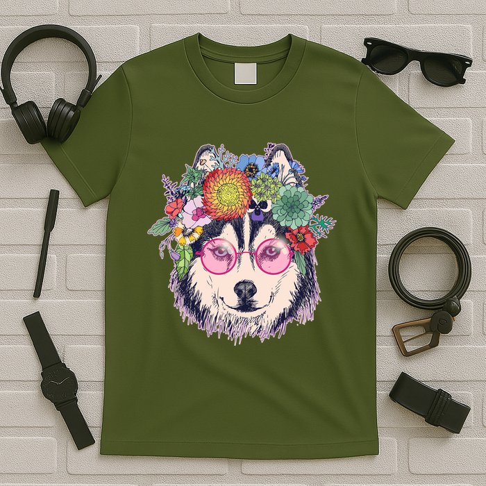 Hippy Hipster Flower Crown Dog T-Shirt