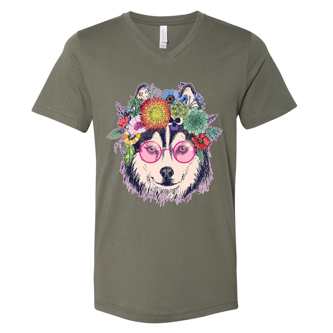 Hippy Hipster Flower Crown Dog V-Neck T-Shirt
