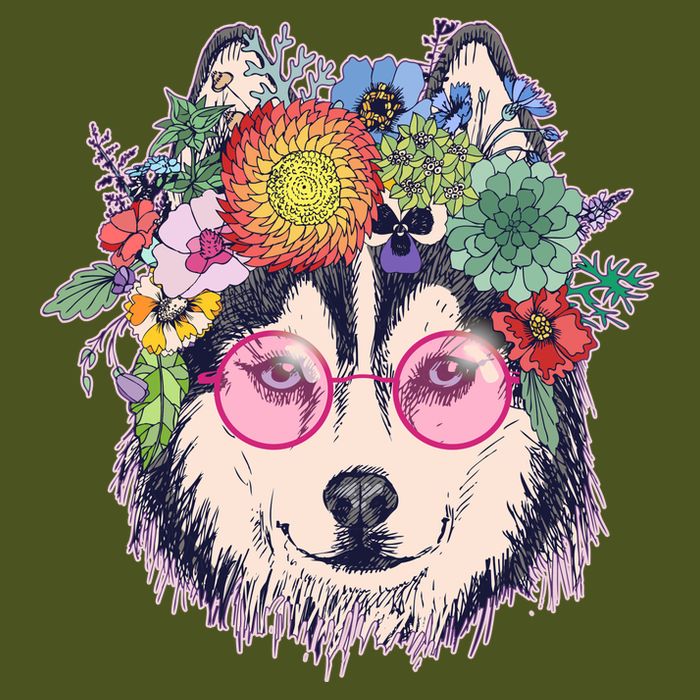 Hippy Hipster Flower Crown Dog Sustainable Bucket Hat