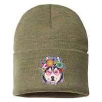 Hippy Hipster Flower Crown Dog Sustainable Knit Beanie