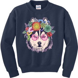 Hippy Hipster Flower Crown Dog Kids Sweatshirt