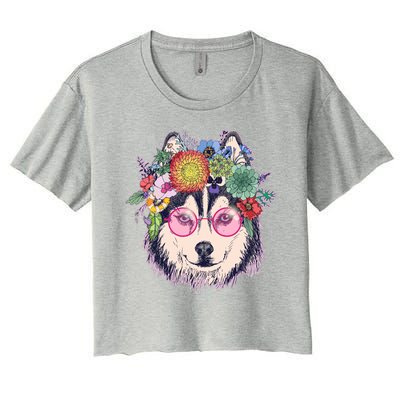 Hippy Hipster Flower Crown Dog Women's Crop Top Tee