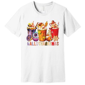 Happy Hallothanksmas Funny Halloween Thanksgiving Christmas Premium T-Shirt