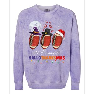 Happy Hallothanksmas Football Halloween Thanksgiving Xmas Colorblast Crewneck Sweatshirt