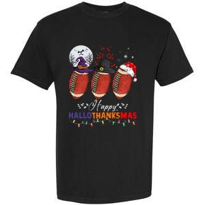 Happy Hallothanksmas Football Halloween Thanksgiving Xmas Garment-Dyed Heavyweight T-Shirt