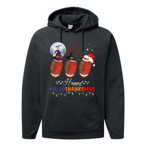 Happy Hallothanksmas Football Halloween Thanksgiving Xmas Performance Fleece Hoodie