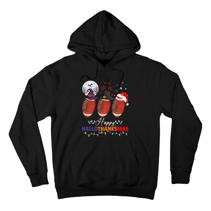 Happy Hallothanksmas Football Halloween Thanksgiving Xmas Hoodie