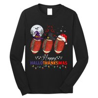 Happy Hallothanksmas Football Halloween Thanksgiving Xmas Long Sleeve Shirt