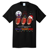 Happy Hallothanksmas Football Halloween Thanksgiving Xmas Tall T-Shirt