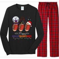 Happy Hallothanksmas Football Halloween Thanksgiving Xmas Long Sleeve Pajama Set