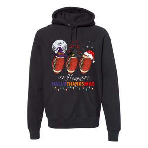 Happy Hallothanksmas Football Halloween Thanksgiving Xmas Premium Hoodie