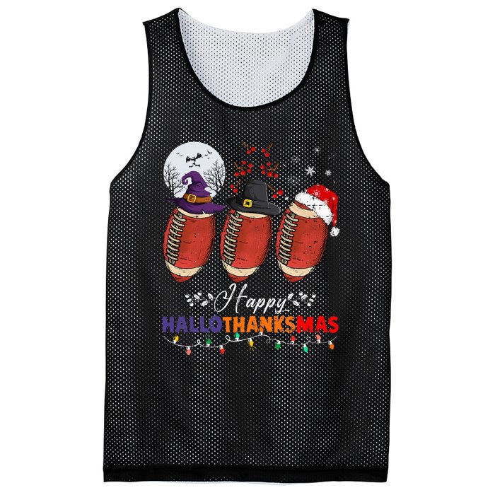 Happy Hallothanksmas Football Halloween Thanksgiving Xmas Mesh Reversible Basketball Jersey Tank