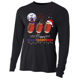 Happy Hallothanksmas Football Halloween Thanksgiving Xmas Cooling Performance Long Sleeve Crew