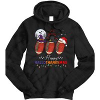 Happy Hallothanksmas Football Halloween Thanksgiving Xmas Tie Dye Hoodie