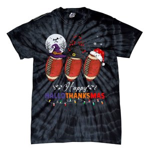 Happy Hallothanksmas Football Halloween Thanksgiving Xmas Tie-Dye T-Shirt