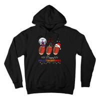 Happy Hallothanksmas Football Halloween Thanksgiving Xmas Tall Hoodie