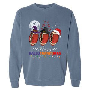 Happy Hallothanksmas Football Halloween Thanksgiving Xmas Garment-Dyed Sweatshirt