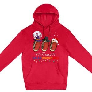 Happy Hallothanksmas Football Halloween Thanksgiving Xmas Premium Pullover Hoodie