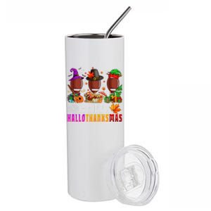 Happy Hallothanksmas Football Halloween Thanksgiving Xmas Gift Stainless Steel Tumbler