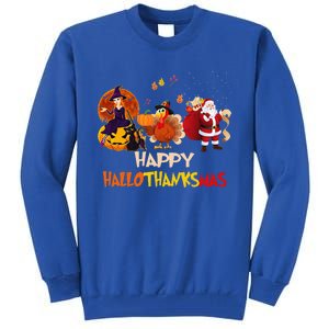 Happy Hallothanksmas Funny Halloween Thanksgiving Christmas Gift Tall Sweatshirt