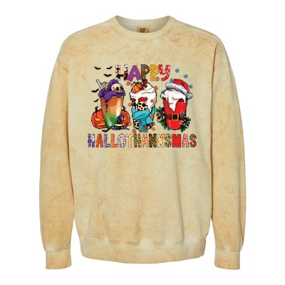 Happy Hallothanksmas Funny Halloween Thanksgiving Christmas Colorblast Crewneck Sweatshirt