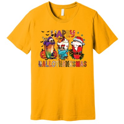 Happy Hallothanksmas Funny Halloween Thanksgiving Christmas Premium T-Shirt