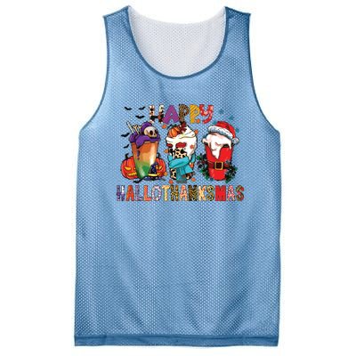 Happy Hallothanksmas Funny Halloween Thanksgiving Christmas Mesh Reversible Basketball Jersey Tank