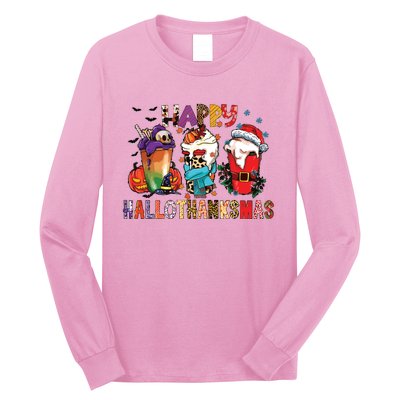 Happy Hallothanksmas Funny Halloween Thanksgiving Christmas Long Sleeve Shirt