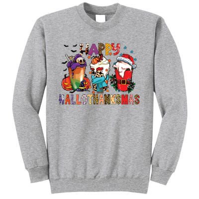 Happy Hallothanksmas Funny Halloween Thanksgiving Christmas Tall Sweatshirt