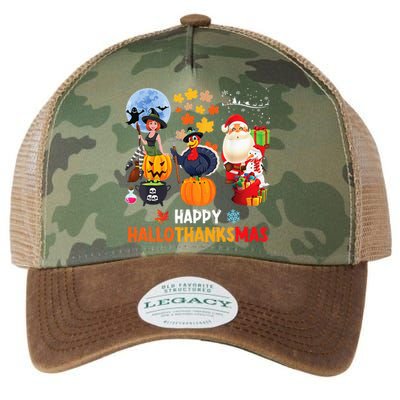 Happy Hallothanksmas Funny Halloween Thanksgiving Christmas Legacy Tie Dye Trucker Hat