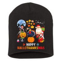 Happy Hallothanksmas Funny Halloween Thanksgiving Christmas Short Acrylic Beanie