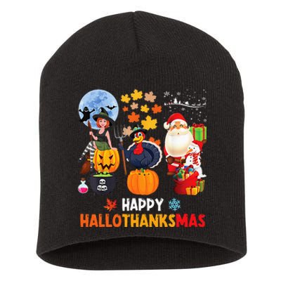 Happy Hallothanksmas Funny Halloween Thanksgiving Christmas Short Acrylic Beanie