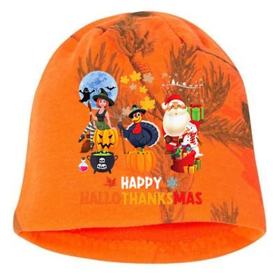 Happy Hallothanksmas Funny Halloween Thanksgiving Christmas Kati - Camo Knit Beanie