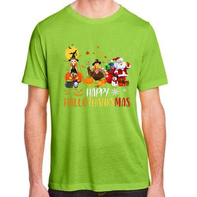 Happy Hallothanksmas Funny Halloween Thanksgiving Christmas Adult ChromaSoft Performance T-Shirt