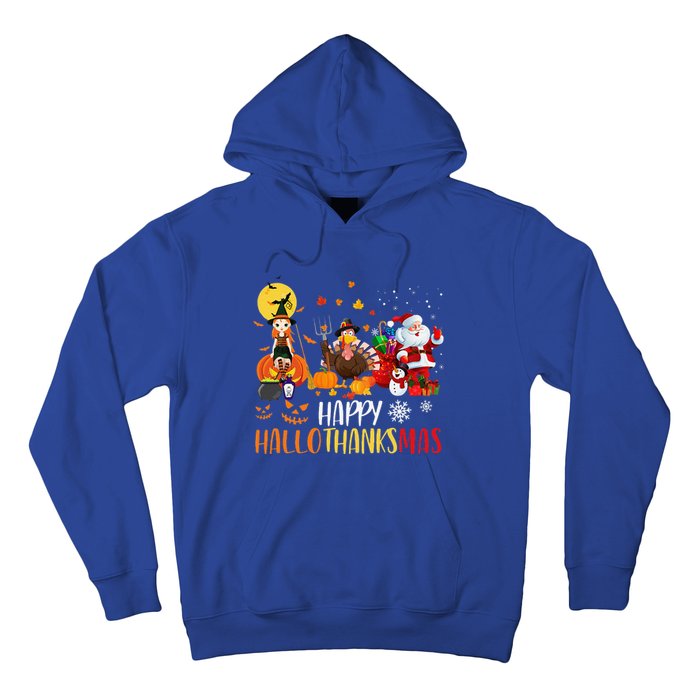 Happy Hallothanksmas Funny Halloween Thanksgiving Christmas Hoodie