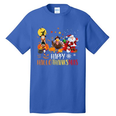 Happy Hallothanksmas Funny Halloween Thanksgiving Christmas Tall T-Shirt