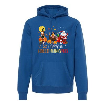 Happy Hallothanksmas Funny Halloween Thanksgiving Christmas Premium Hoodie